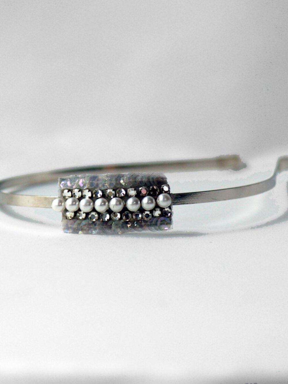 Pearly prom sequin headband - Silvery white rectangular sequin - Eco-friendly